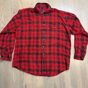 Mens Stanley Blacker Red Black Plaid Flannel Button Up Shirt Long Sleeve Size XL